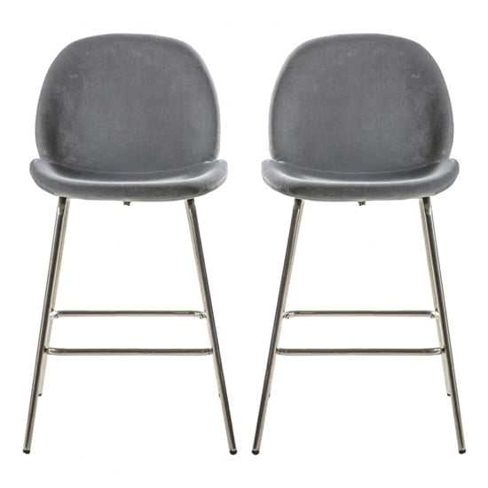 Flanaven Light Grey Velvet Bar Chairs With Gold Legs In Pair