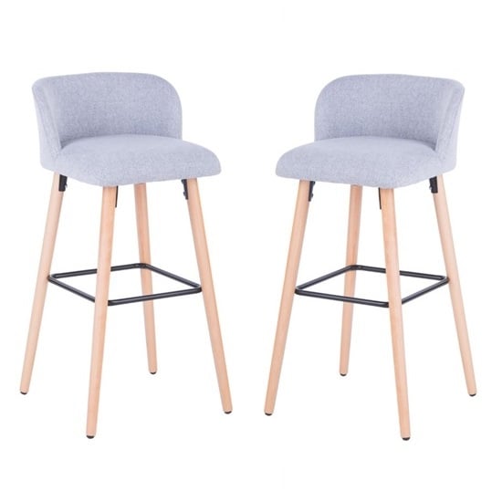 Gunning Fabric Bar Stool In Grey With Wooden Legs In A Pair