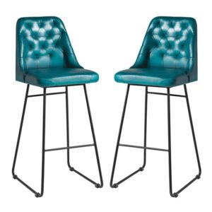 Hayton Vintage Blue Genuine Leather Bar Stools In Pair