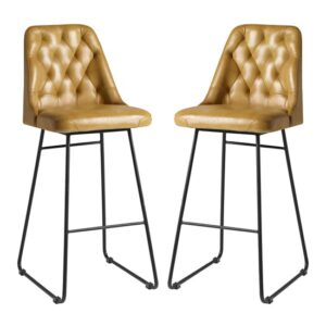 Hayton Vintage Gold Genuine Leather Bar Stools In Pair