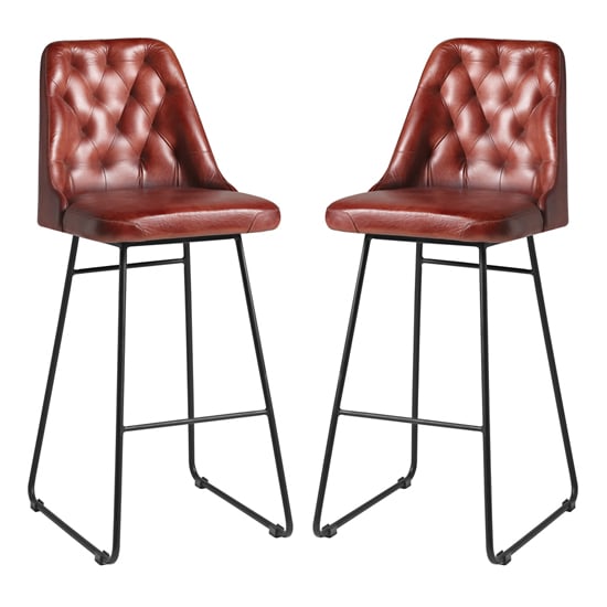 Hayton Vintage Red Genuine Leather Bar Stools In Pair