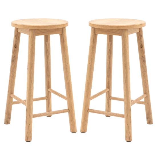 Hervey Natural Wooden Bar Stools In Pair