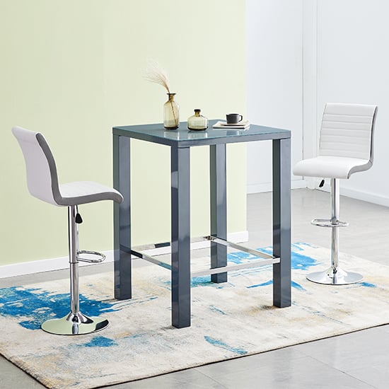 Jam Square Glass Grey Gloss Bar Table 2 Ritz White Grey Stools