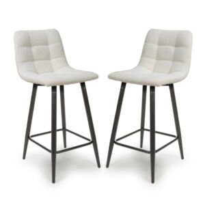 Lemgo Cream Fabric Bar Stools With Black Legs In Pair