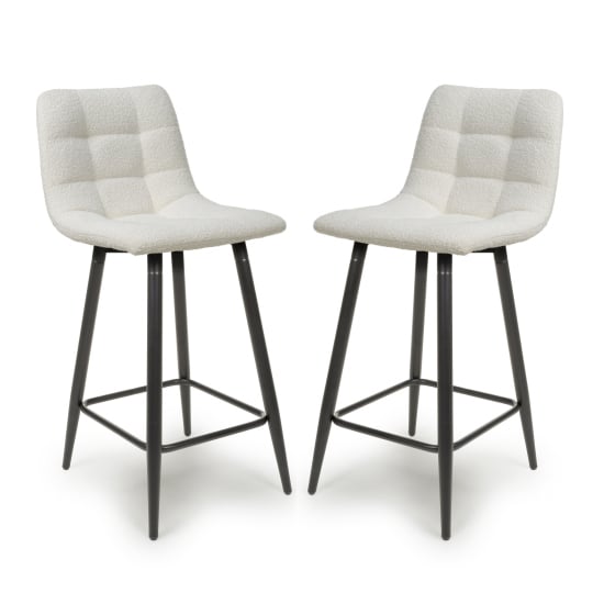 Lemgo Smoke Grey Fabric Bar Stools With Black Legs In Pair