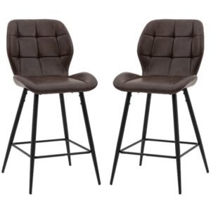 Macerata Brown Faux Leather Bar Stools With Black Legs In Pair