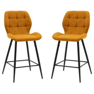 Macerata Saffron Fabric Bar Stools With Black Legs In Pair