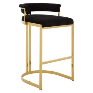 Markeb Black Velvet Bar Stool With Gold Stainless Steel Frame