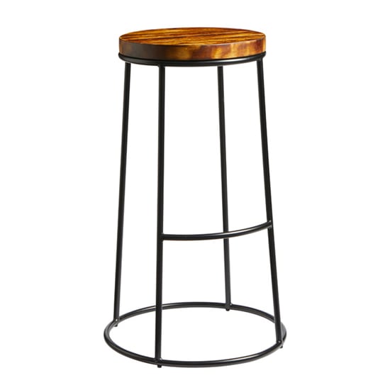 Matron Industrial Black Metal Bar Stool With Rustic Aged Seat