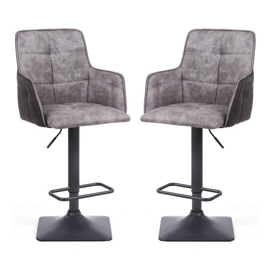 Ordos Light Grey Fabric Bar Stools With Metal Base In Pair