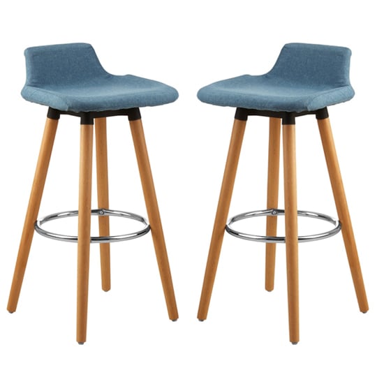 Porrima Blue Fabric Seat Bar Stools In Pair