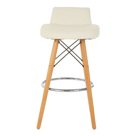 Porrima Faux Leather Bar Stool In White With Natural Legs