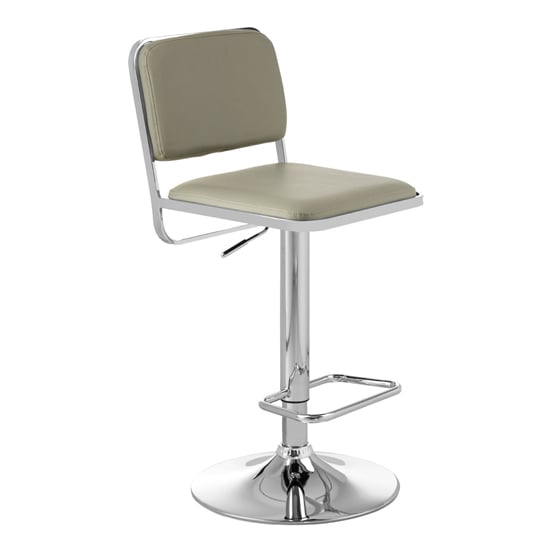 Porrima Light Grey Leather Seat And Chrome Base Bar Stool