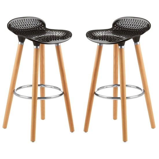 Porrima Matte Black Plastic Seat Bar Stools In Pair