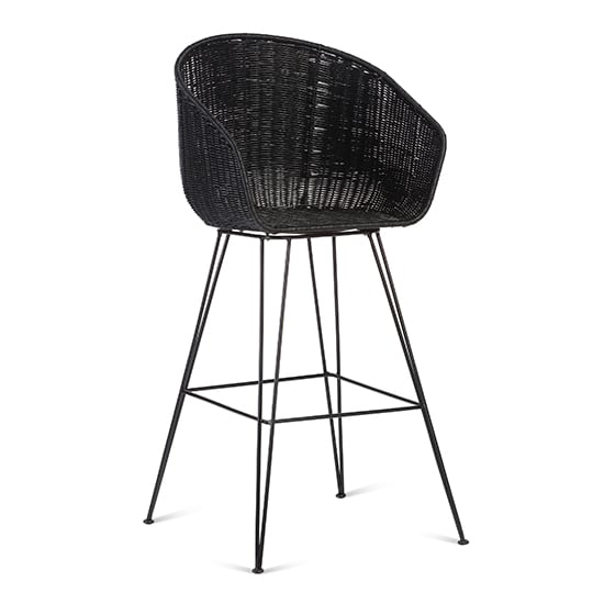 Puqi Rattan High Back Bar Stool In Black