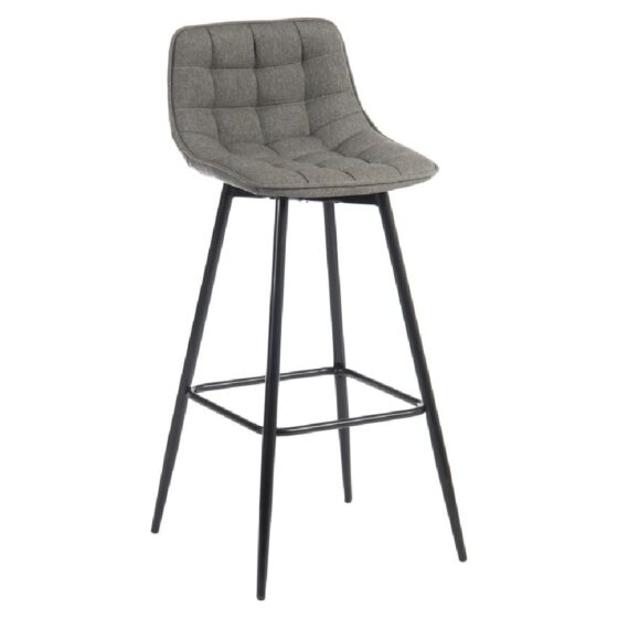 Quebec Fabric Bar Stool With Black Legs In Grey