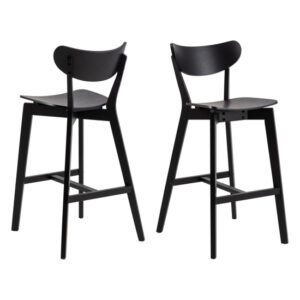 Reims Matt Black Rubberwood Bar Chairs In Pair