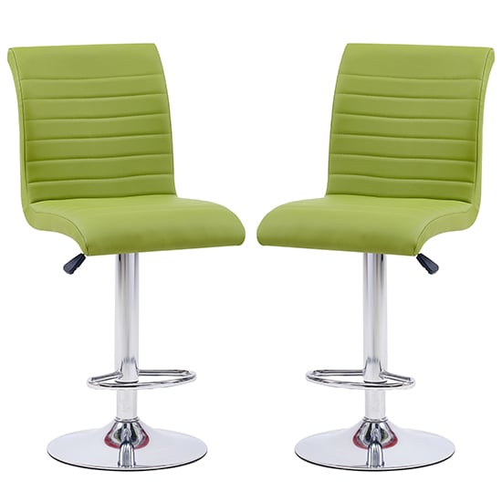 Ripple Green Faux Leather Bar Stools With Chrome Base In Pair