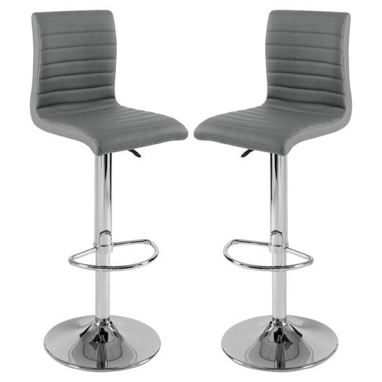 Ripple Grey Faux Leather Bar Stools With Chrome Base In Pair