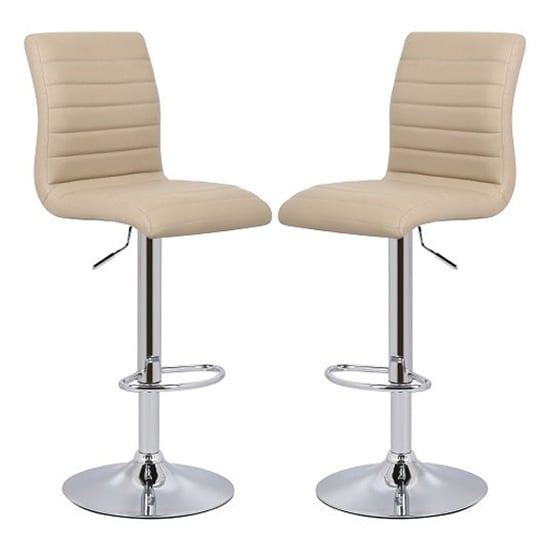 Ripple Stone Faux Leather Bar Stools With Chrome Base In Pair