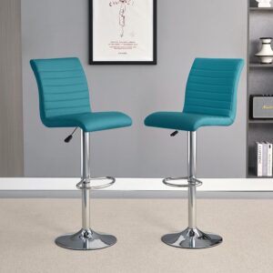 Ripple Teal Faux Leather Bar Stools With Chrome Base In Pair