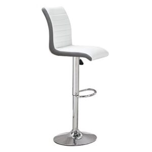 Ritz Faux Leather Bar Stool In White And Grey With Chrome Base