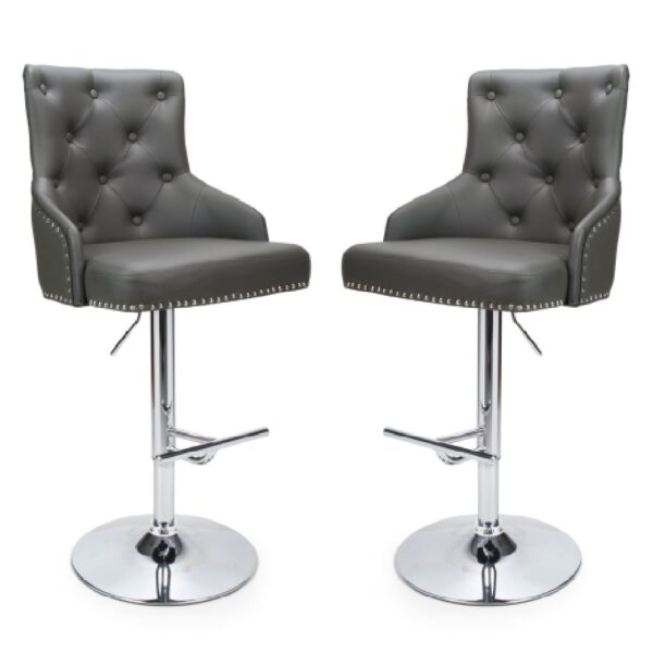 Rivne Graphite Grey Leather Bar Stools With Chrome Base In Pair