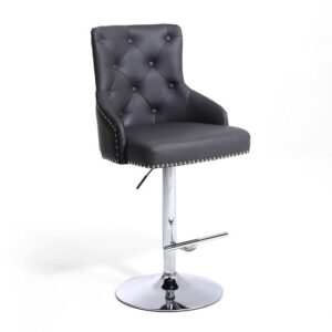 Rivne Leather Bar Stool With Chrome Base In Graphite Grey