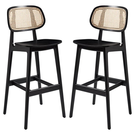 Romney Satin Black Wooden Bar Stools In Pair