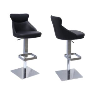 Saida Black Leather Bar Stools With Chrome Base In Pair