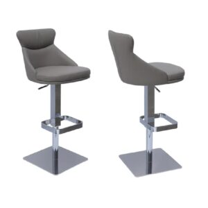 Saida Taupe Leather Bar Stools With Chrome Base In Pair