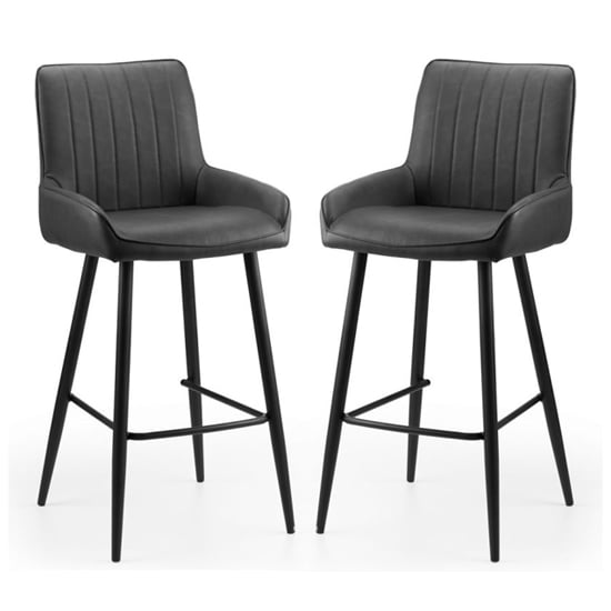 Sakaye Black Faux Leather Bar Chairs In Pair