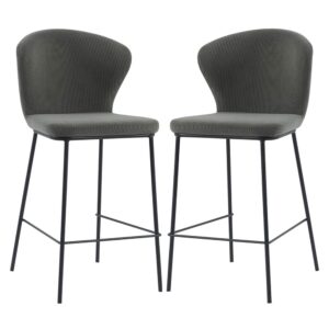 Sarnia Dark Grey Corduroy Fabric Counter Bar Stools In Pair