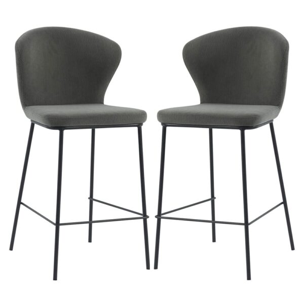 Sarnia Dark Grey Corduroy Fabric Counter Bar Stools In Pair