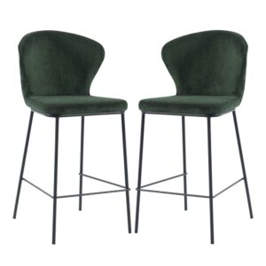 Sarnia Green Corduroy Fabric Counter Bar Stools In Pair