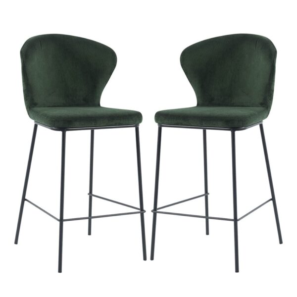 Sarnia Green Corduroy Fabric Counter Bar Stools In Pair