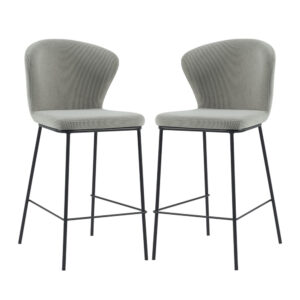 Sarnia Stone Corduroy Fabric Counter Bar Stools In Pair