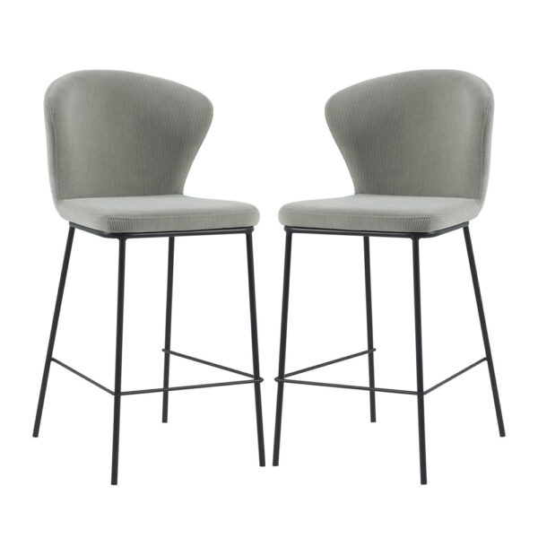 Sarnia Stone Corduroy Fabric Counter Bar Stools In Pair