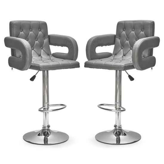 Silvis Adjustable Grey Faux Leather Bar Stools In Pair