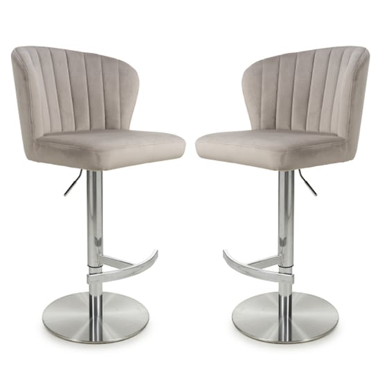 Solvo Mink Velvet Bar Stools With Chrome Base In Pair