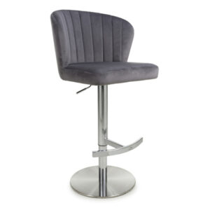 Solvo Velvet Bar Stool With Chrome Base In Grey