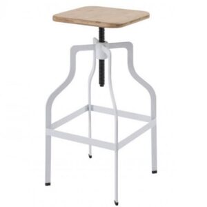 Staffin Bar Stool In White With Wooden Seat