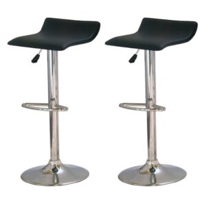 Stratos Black PVC Bar Stools With Chrome Base In Pair