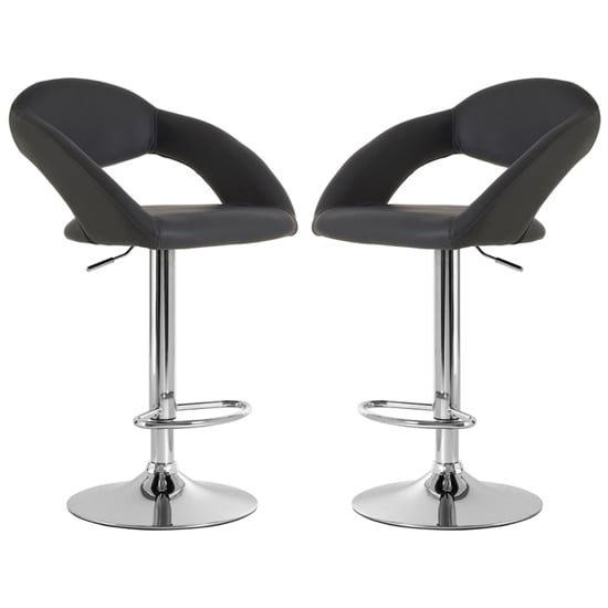 Talore Grey Faux Leather Bar Chairs With Chrome Base In A Pair