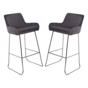 Tamzo Mink Velvet Upholstered Bar Chair With Low Arms In Pair