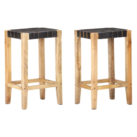 Tegan Large Black And Natural Wooden Bar Stools In A Pair