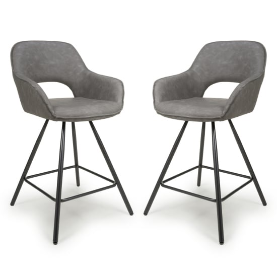 Torun Charcoal Leather Bar Chairs With Black Legs In Pair