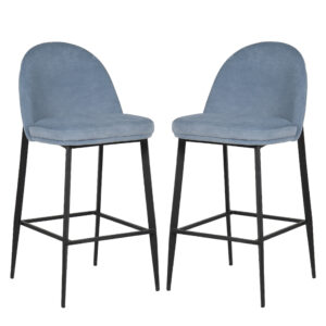 Vacaville Blue Velvet Fabric Bar Stools In Pair