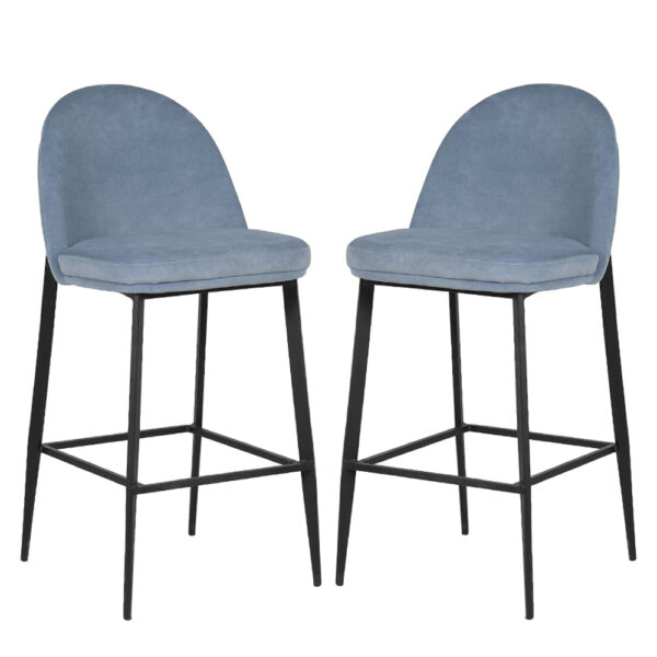 Vacaville Blue Velvet Fabric Bar Stools In Pair