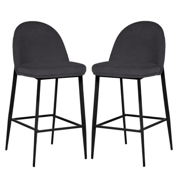 Vacaville Dark Grey Velvet Fabric Bar Stools In Pair